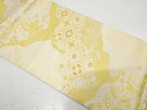 道長取りに花・古典柄模様織り出し　全通袋帯